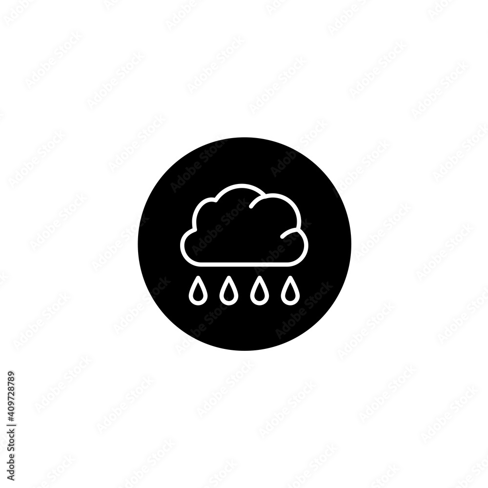 Cloud and raindrop icon in black round style. Weather and season icons Cloud and raindrop icon in black round style. Weather and season icons