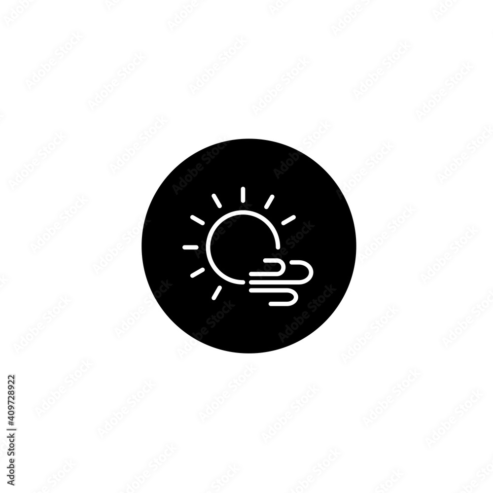 Sun and wind icon in black round style. Weather and season icons Sun and wind icon in black round style. Weather and season icons