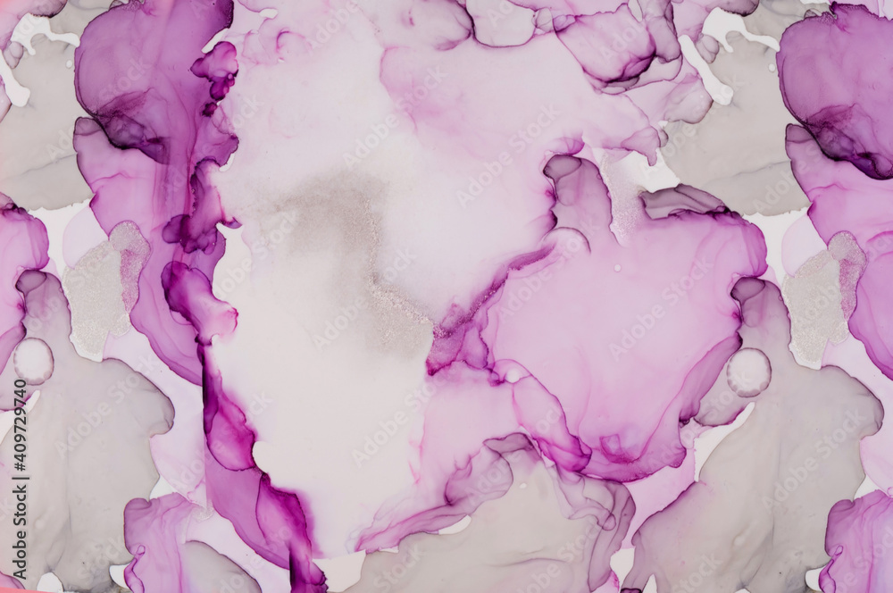Obraz premium Abstract texture alcohol inks, color transitions from gray to purple. Decorative marble backdrop.Trendy color 2021. Creative copy space.