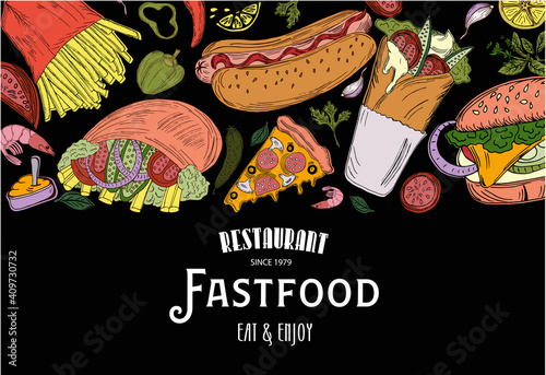 Templates for label design with hand drawn fastfood