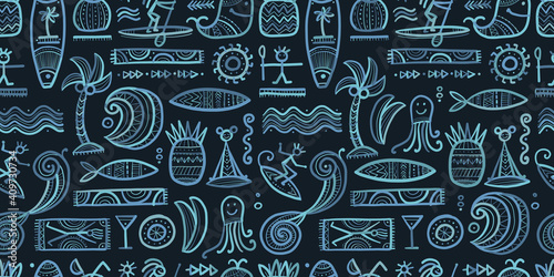 Tropical Lifestyle background. Tribal elements. Seamless Pattern for your design