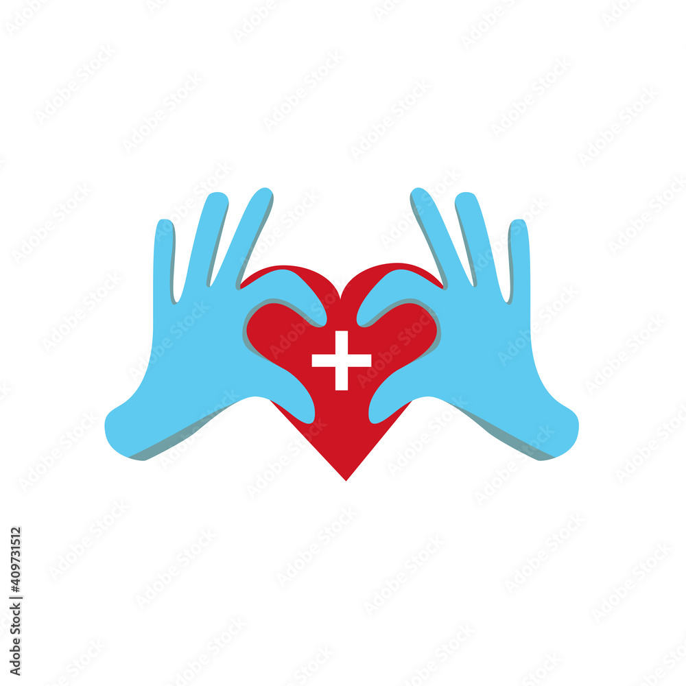 Illustration of hands in medical gloves in the form of a heart. Ideal for warning ads or medical posters Illustration of hands in medical gloves in the form of a heart. Ideal for warning ads or medical posters