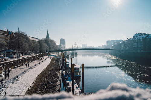 sun over Bremen, Germany in winter