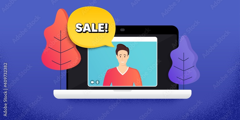 Sale symbol. Video call conference. Remote work banner. Special offer price  sign. Advertising Discounts symbol. Online conference laptop. Sale banner.  Vector vector de Stock | Adobe Stock