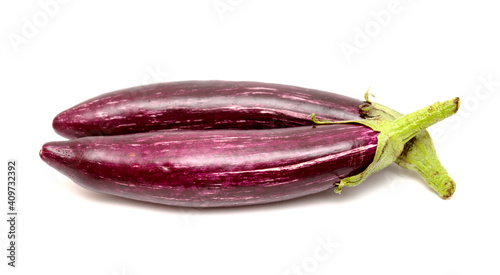 long thin purple striped asian egglant isolated on white