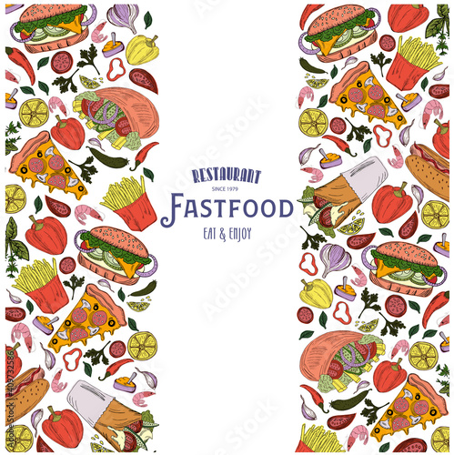 Templates for label design with hand drawn fastfood