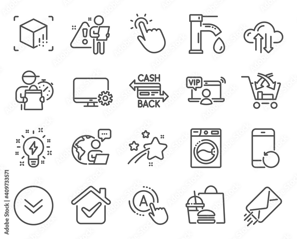Technology icons set. Included icon as Ab testing, Augmented reality, Cross sell signs. Scroll down, Washing machine, Inspiration symbols. Monitor settings, Vip access, E-mail. Cloud sync. Vector Technology icons set. Included icon as Ab testing, Augmented reality, Cross sell signs. Scroll down, Washing machine, Inspiration symbols. Monitor settings, Vip access, E-mail. Cloud sync. Vector