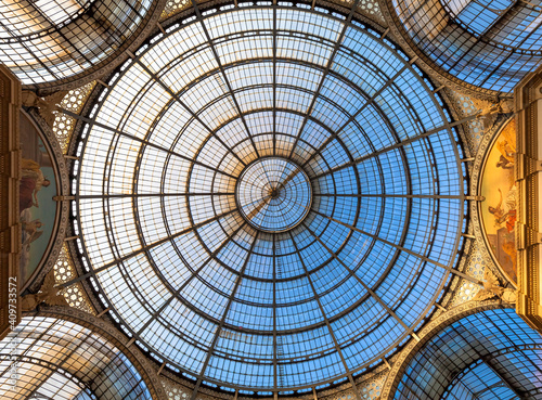 Architecture in Milan fashion Gallery  Italy. Dome roof architectural detail.