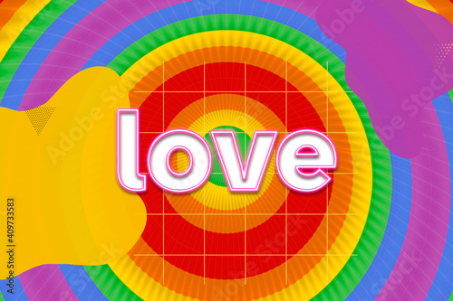 Word love on a colorful rainbow background