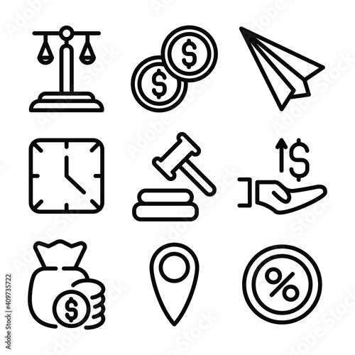 Set of cash, business, future and online, website related icons on white background, thin line, outline EPS Vector photo