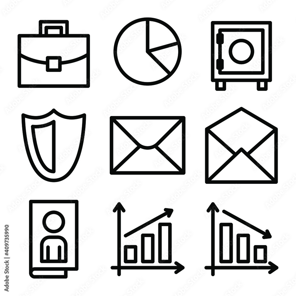 Set of cash, business, future and online, website related icons on white background, thin line, outline EPS Vector Set of cash, business, future and online, website related icons on white background, thin line, outline EPS Vector