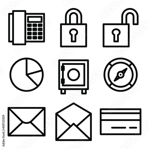 Set of cash, business, future and online, website related icons on white background, thin line, outline EPS Vector photo
