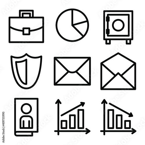 Set of cash, business, future and online, website related icons on white background, thin line, outline EPS Vector photo