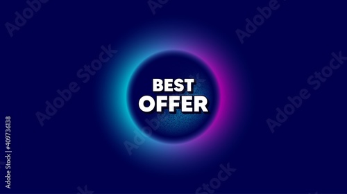 Best offer. Abstract neon background with dotwork shape. Special price Sale sign. Advertising Discounts symbol. Offer neon banner. Best offer badge. Space background with abstract planet. Vector