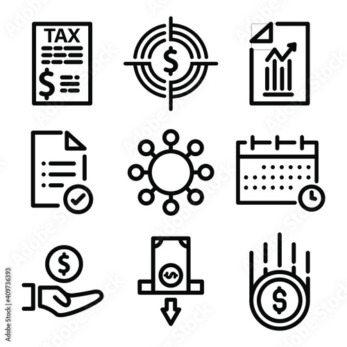 Set of cash, business, future and online, website related icons on white background, thin line, outline EPS Vector photo