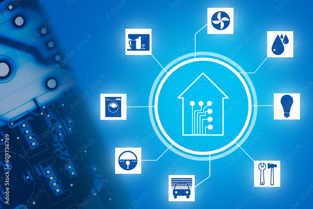 Intelligent home automation control system. Innovative technology concept of the Internet. Remote control of home systems and household appliances. Internet of Smart Things. Intelligent home automation control system. Innovative technology concept of the Internet. Remote control of home systems and household appliances. Internet of Smart Things.