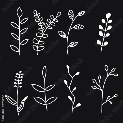 Set of hand drawn, handmade doodles herbs spices on white background EPS Vector
