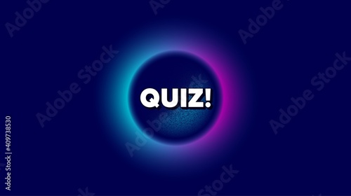 Quiz symbol. Abstract neon background with dotwork shape. Answer question sign. Examination test. Offer neon banner. Quiz badge. Space background with abstract planet. Vector