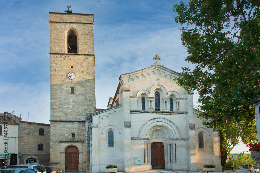 Fototapeta premium Church of Fabregues (France) with its bell tower