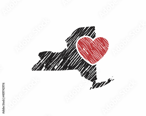 Hand Drawing New York Map And Heart Logo Vector 001	 photo