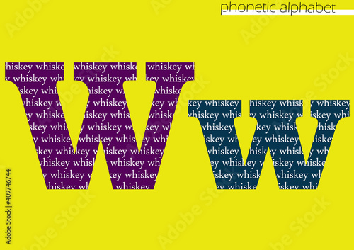 W (whiskey) 3d illustration phonetic alphabet design for decoration with bright color