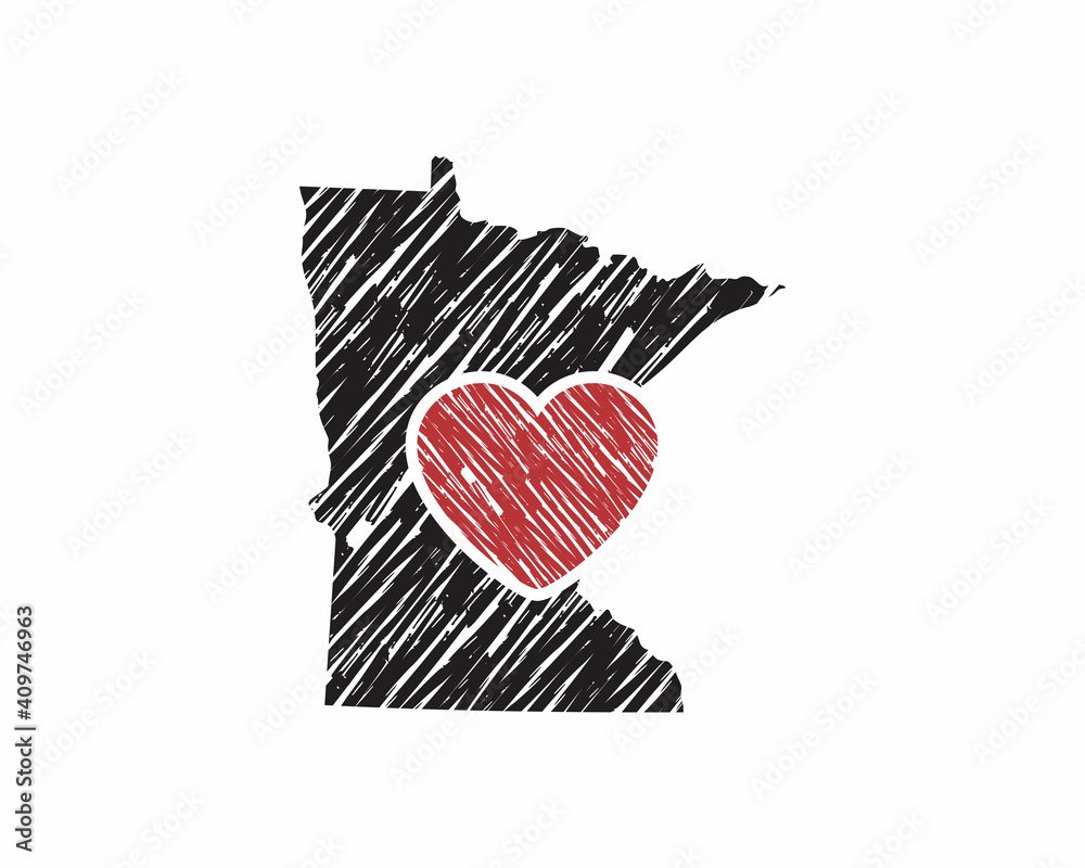 Hand Drawing Minnesota Map And Heart Logo Vector 001 Stock Vector ...
