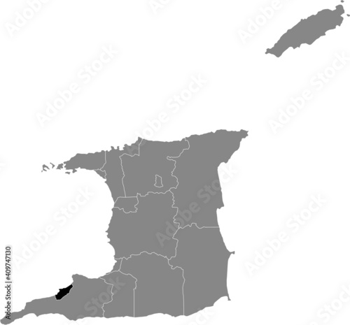 Black location map of Trinbagonian Point Fortin municipality inside gray map of Trinidad and Tobago