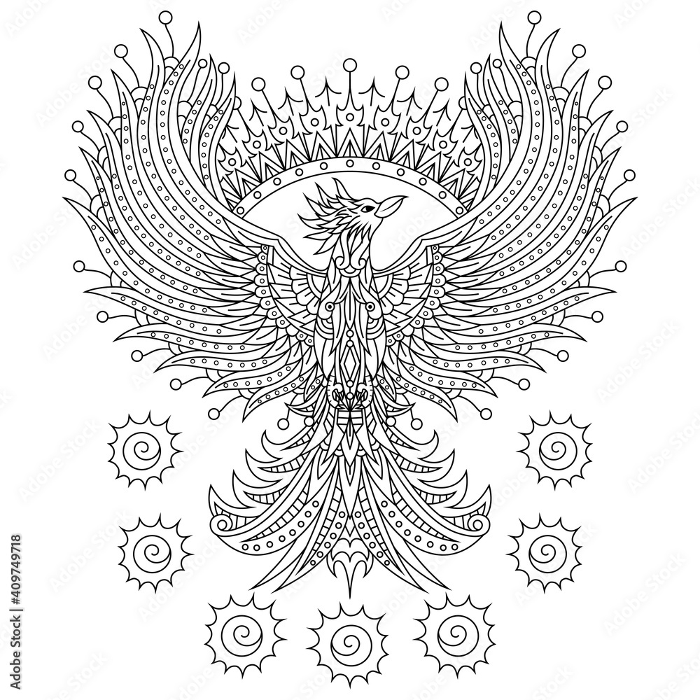 Hand drawn of phoenix in zentangle style Hand drawn of phoenix in zentangle style