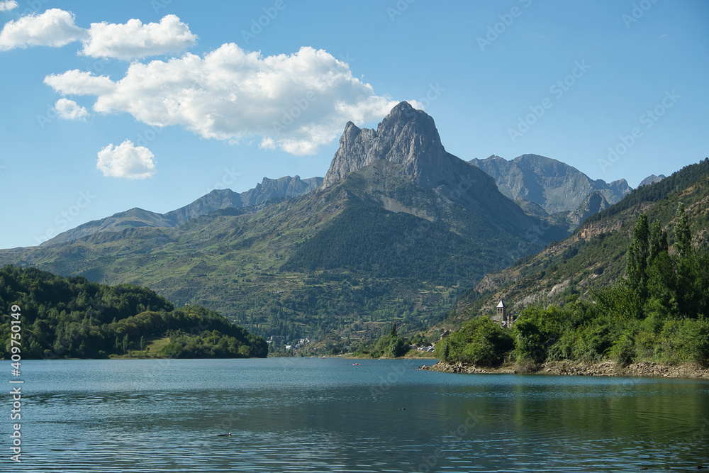 view of the Lanuza reservoir located in the Aragonese Pyrenees in the province of Huesca, Spain