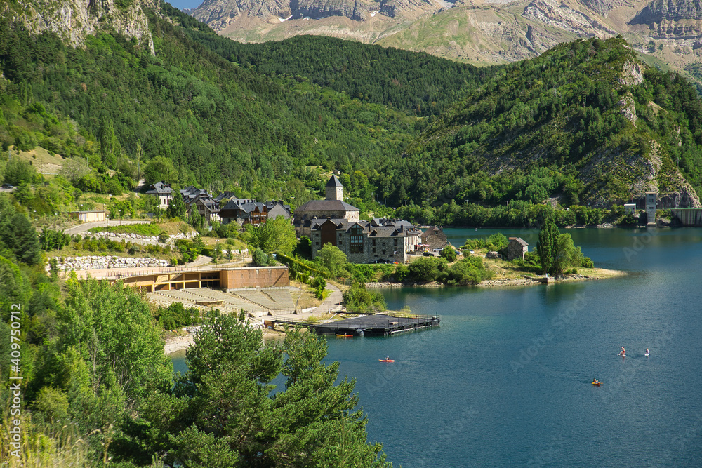 view of the Lanuza reservoir located in the Aragonese Pyrenees in the province of Huesca, Spain