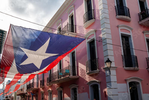 Large Puerto Rican Flag Hanging in the Streets of Old San Juan, Puerto Rico