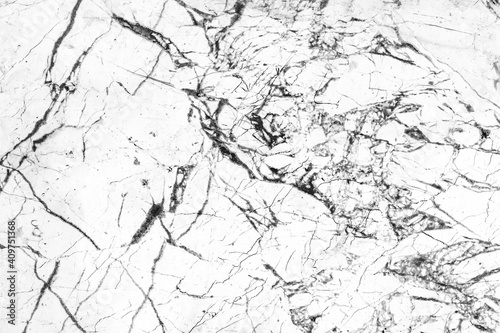 Marble white luxury tile with abstract black pattern of cracks grunge wall texture background.