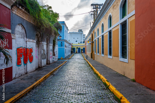 Colorful Painted Houses Buildings in the Streets of Old San Juan, Puerto Rico