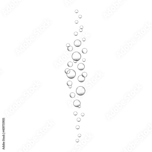 Air bubbles rising up underwater. Fizzy drink, carbonated sparkling water, soda, lemonade, champagne, beer. Oxygen bubbles in ocean, sea or aquarium. Vector realistic illustration.