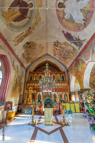 Interior of the Church of the Most Holy Lady Theotokos and Ever-Virgin Mary. Built in 1892. Yantarny, Russia