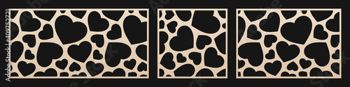 Laser cut pattern with hearts. Vector template with big heart shapes. Valentine's day design. Decorative panel for laser cutting of wood, metal, paper, plastic, engraving. Aspect ratio 1:1, 1:2, 3:2