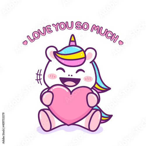 cute little unicorn hug a heart