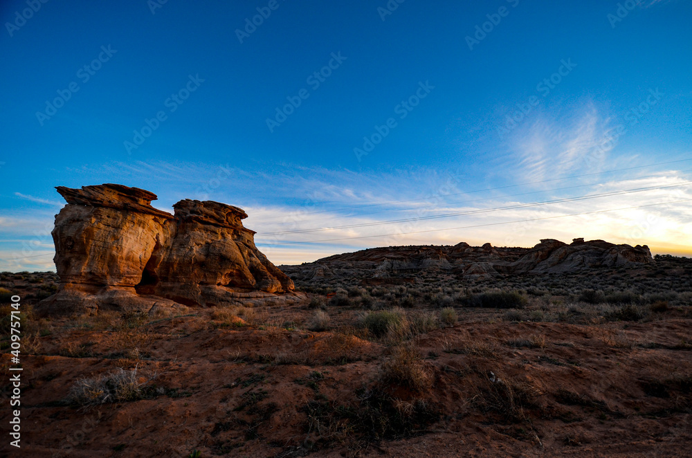 Utah desert countryside as seen from the road, mountains, rock formation, rugged terrain