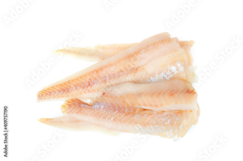Frozen pollock fillet. Cooking fish dishes. Studio Photo