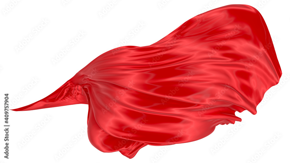 Fototapeta premium Beautiful flowing fabric of red wavy silk or satin. 3d rendering image.