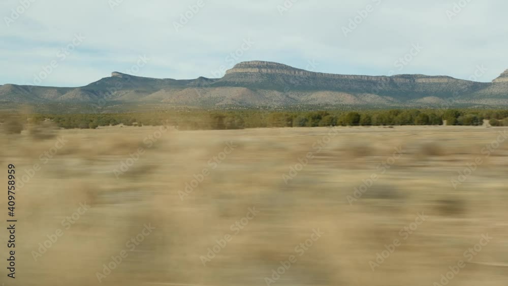 Road trip from Grand Canyon, Arizona USA. Driving auto, route to Las Vegas, Nevada. Hitchhiking traveling in America, local journey, wild west calm atmosphere, indian lands. Wilderness thru car window