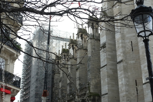 Notre Dame de Paris cathedral during recontruction work (january 2021) - 21 months after burning. photo