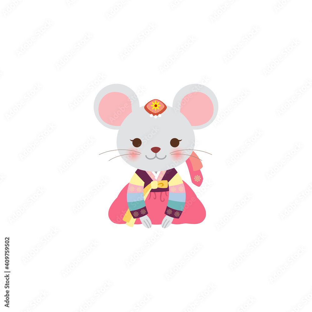 Cute mouse character in Korean traditional costume Hanbok.