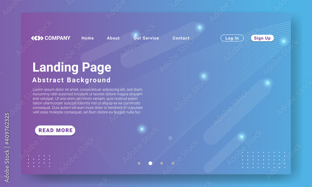 Minimal Landing Page Website Template. Blue gradient geometric background with dynamic shapes, wave and geometric element. Design for website and mobile website development.