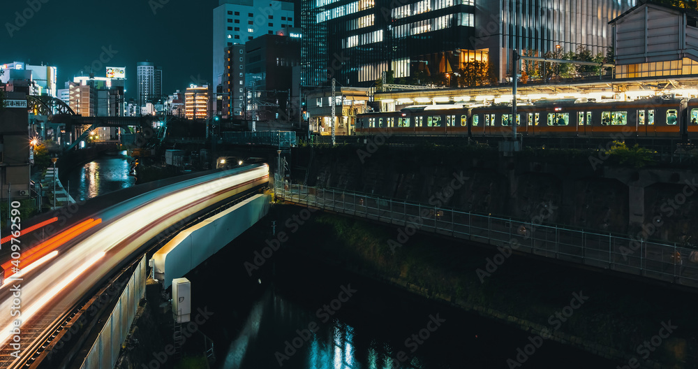 Fototapeta premium Trains pass through Ochanomizu train station in Tokyo, Japan