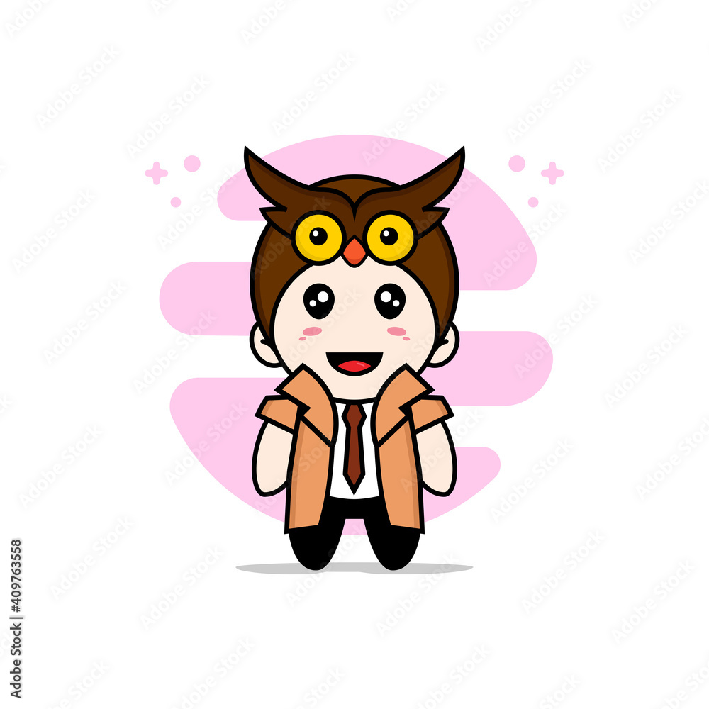 Cute detective character wearing owl costume. Cute detective character wearing owl costume.