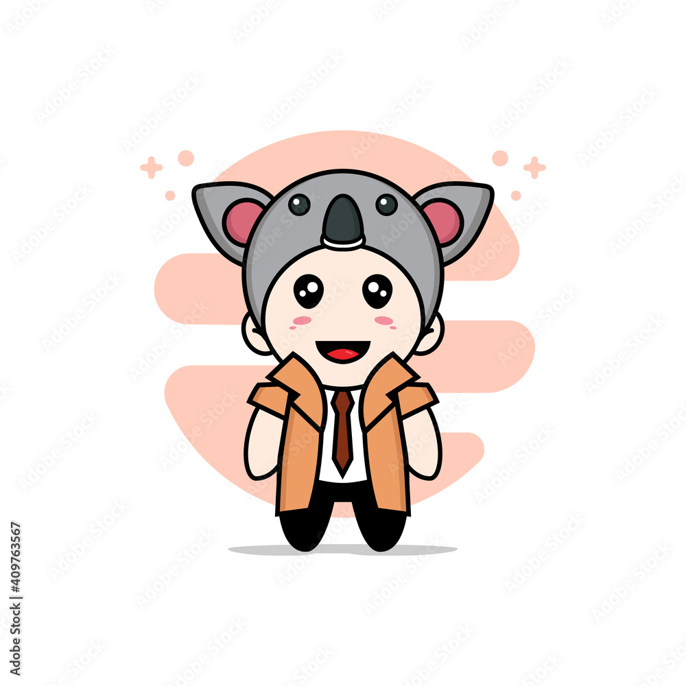 Cute detective character wearing koala costume. Cute detective character wearing koala costume.