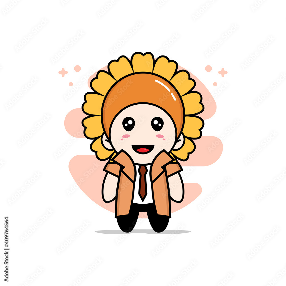 Cute detective character wearing sunflower costume. Cute detective character wearing sunflower costume.