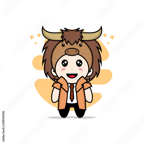Cute detective character wearing bull costume.