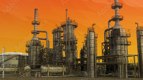 Oil Refinery, 3D rendered